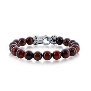 Metallo Stainless Steel Genuine Red Tiger Eye 10mm Bead Bracelet - Red - 8.5 Inch - 1 of 3