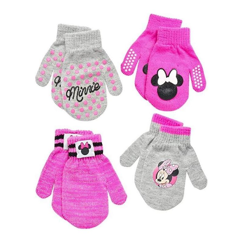 Disney Minnie Mouse Girls 4 Pack Gloves or Mittens Set, Ages 2-7, 1 of 6