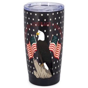 Elanze Designs Strength Courage Freedom Bald Eagle American Flag Wrap-Around Design 20 Ounce Stainless Steel On-The-Go Coffee Mug, Thermal Travel - 1 of 4