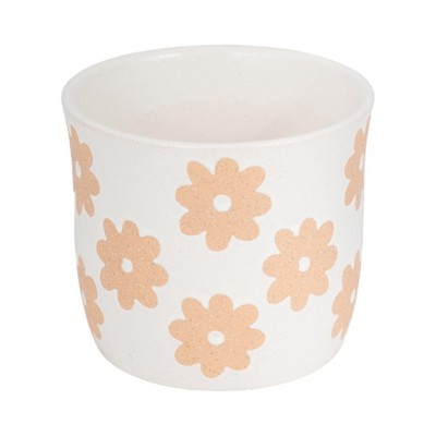 Ceramic Planter with Drainage Hole - Ceramic Flower Pot for Indoor & Outdoor Plants, Decorative Garden Pot for Home Decor - 5" White & Tan