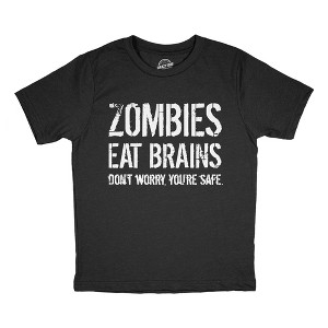 Youth Funny T Shirts Zombies Eat Brains Dont Worry Youre Safe Sarcastic Halloween Graphic Novelty Tee For Kids - Crazy Dog Youth T Shirt For Halloween - 1 of 4