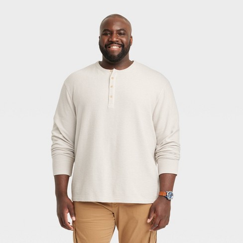 Men's Big & Tall Long Sleeve Textured Henley Shirt - Goodfellow & Co™ Tan  5xlt : Target