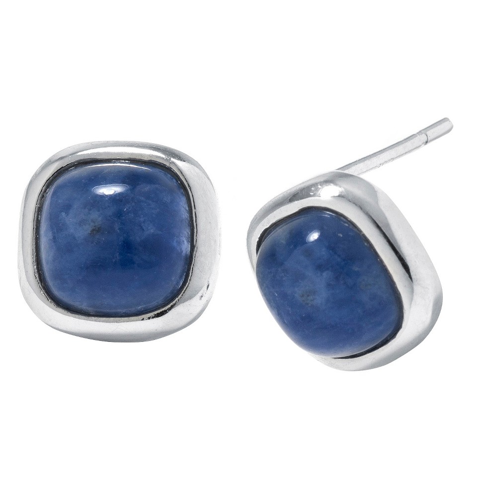 Photos - Earrings Sterling Silver Square Sodalite Stud  - Blue/Silver