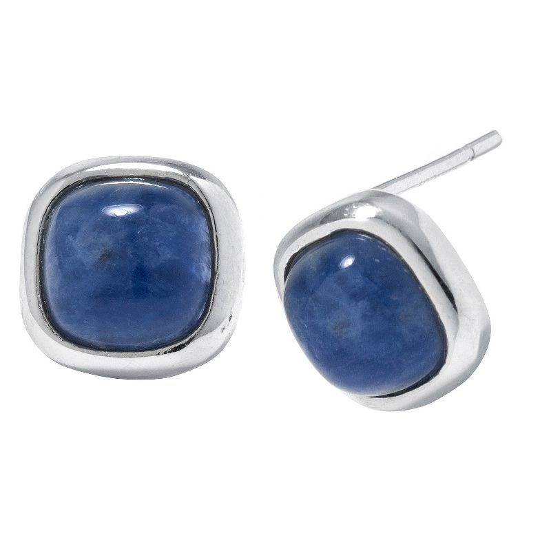 Sterling Silver Square Sodalite Stud Earrings - Blue/Silver, 1 of 2