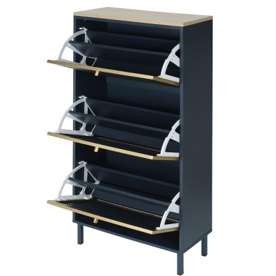 NicBex Freestanding 3 Metal Door Shoe Cabinet with 3 Flip Drawers and Metal Base for Hallway,Living Room and Entryway