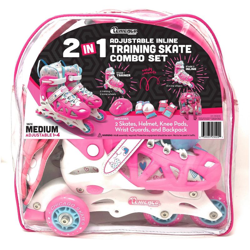 Chicago Skates Training Kids' Roller Skate Combo Set - Pink/White, 3 of 10