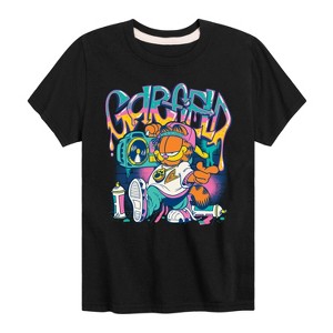 Boys' - Garfield - Streetwear Graffiti with Boombox Short Sleeve Graphic T-Shirt - 1 of 4