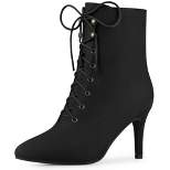 Perphy Women's Pointy Toe Zip Lace Up Stiletto Heel Ankle Boots