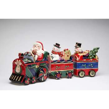 Kevins Gift Shoppe Ceramic Train Set Canisters with Santa Frosty and The Nutcracker