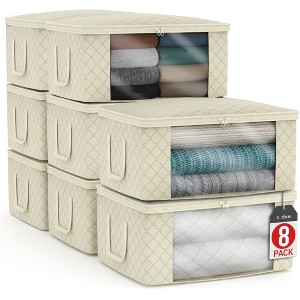 Sorbus 8 Pack Foldable Storage Bag Organizers - Great for Clothes, Blankets, Closets, Bedrooms, and More (Beige) - 1 of 4