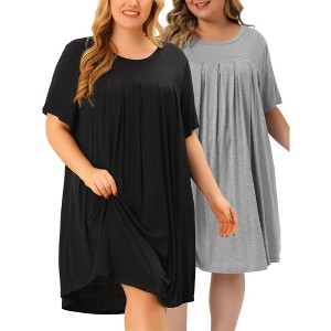 Agnes Orinda Women's Plus Size Comfort Pleated Front Short Sleeve Nightgowns - 1 of 4