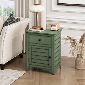 JANSNO Antique Green Nightstand with Drawer - Small Storage End Table for Living Room or Bedroom - 1 of 4