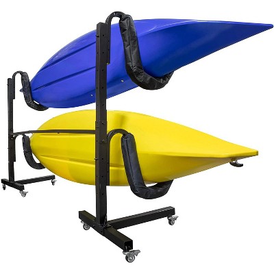 Heavy Duty Black Steel Freestanding 2-Kayak Storage Rack with Wheels