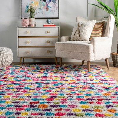 Sunny Spots Multicolor Shag Rug for Kids, 40" Round Synthetic