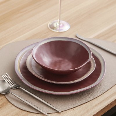 Wine Glazed Ceramic 16-Piece Dinnerware Set with Textured Accent