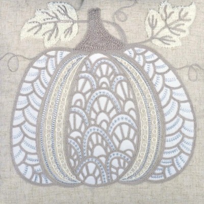 TopComfy Support Pillow Lace Embroidered Pumpkin Throw Pillow for Fall and Thanksgiving Decor, White, 17"*17"*10"