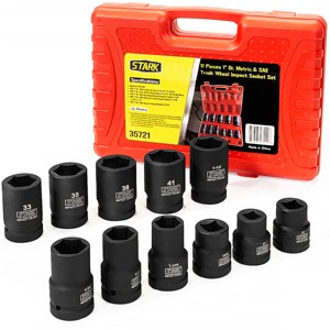 Stark USA 11-PC Deep Socket Set Truck Wheel 1" Drive Impact Metric SAE Cr-Mo - 1 of 4