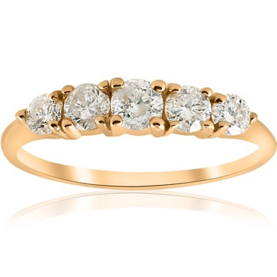 Pompeii3 1 ct TDW 5-Stone Graduated Diamond Anniversary Engagement Ring 14k Yellow Gold