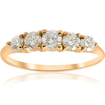Pompeii3 1 ct TDW 5-Stone Graduated Diamond Anniversary Engagement Ring 14k Yellow Gold
