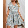 Women's Summer Swing Mini Dress Floral V Neck Short Sleeve Backless A-Line Flare Short Dress - 3 of 4