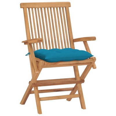 vidaXL - 4X Teak Wood Patio Chairs w/Light Blue Cushions - Foldable Outdoor Garden Seating for Terrace/Deck