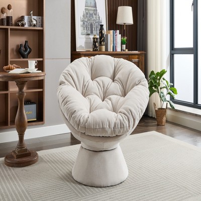 FURNIinspire Accent Chair Oversized Swivel Accent Chair 360 Swivel Barrel Chair Papasan Chair For Living Room Bedroom, Beige, 36.62"*24.80"*17.32"