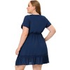 Agnes Orinda Women's Plus Size Elegant Short Sleeve Tie Waist Ruffle Hem At Knee Dresses - 4 of 4