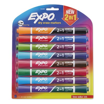 Expo 2 Lo Odor Dry Erase Marker 12 Color Kit: Eraser, 8Oz Cleaner, Fine  Black, Red, Blue, Green,& Chisel Black, Red, Blue, Green, Orange, Brown,  Purple, Yellow - Kingpen