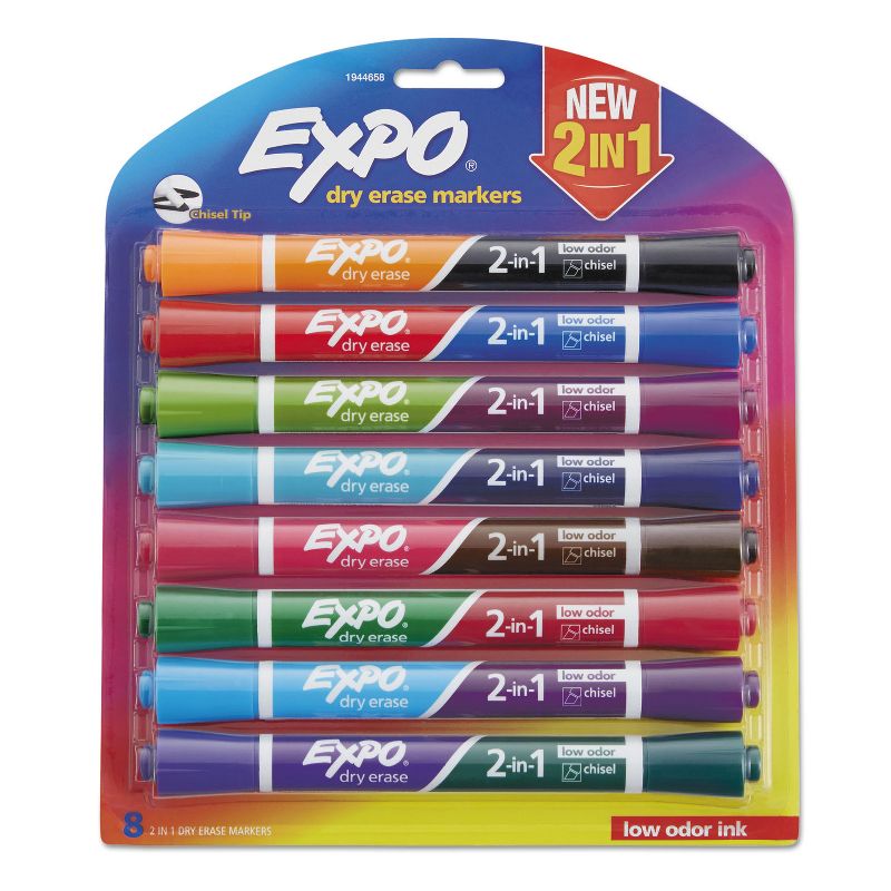 EXPO 2-in-1 Dry Erase Markers 16 Assorted Colors Medium 8/Pack 1944658, 1 of 5