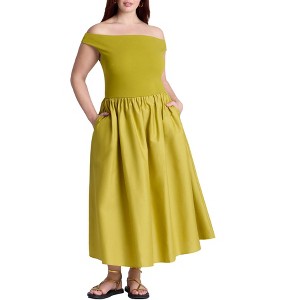 ELOQUII Women's Plus Size Boat Neck Mixed Fabric Dress - 1 of 4