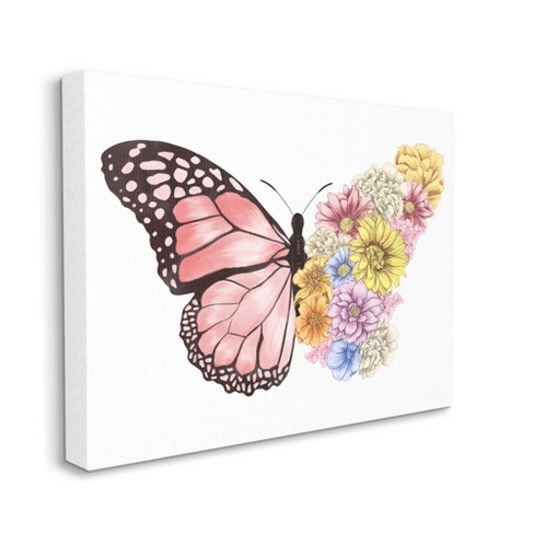 Stupell Industries Butterfly Floral Bouquet Wing Collage Spring Pink Yellow  Gallery Wrapped Canvas Wall Art, 16 x 20