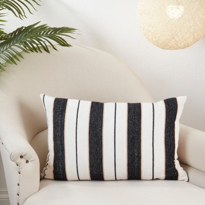 Rectangular Black and Beige Cotton Throw Pillow