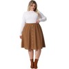 Agnes Orinda Women's Plus Size Elastic High Waist Button Front Pockets Midi Corduroy A Line Skirts - 3 of 4