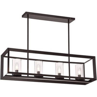 Franklin Iron Works Oil Rubbed Bronze Linear Pendant Chandelier 34 1/2" Wide 4-Light Open Frame Clear Glass for Kitchen Island