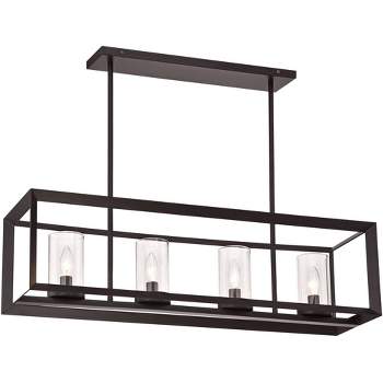 Franklin Iron Works Cove Point Oil Rubbed Bronze Linear Pendant Chandelier 34 1/2" Wide Rustic Clear Glass 4-Light Fixture for Dining Room Kitchen