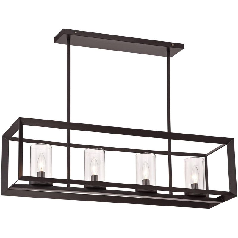 Franklin Iron Works Cove Point Oil Rubbed Bronze Linear Pendant Chandelier 34 1/2" Wide Rustic Clear Glass 4-Light Fixture for Dining Room Kitchen, 1 of 7
