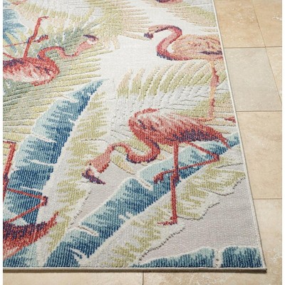 Tropical Flamingo Blue and Green Synthetic Area Rug 5'3" x 7'