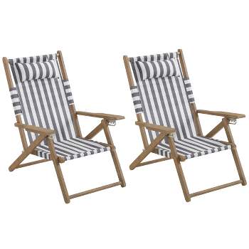 Set of 2 Beach Chairs - Outdoor Weather-Resistant Wood Folding Chairs with Carry Straps and Reclining Seat - Beach Essentials by Lavish Home (Gray)