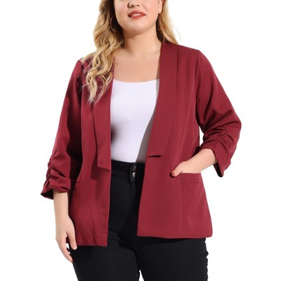 Agnes Orinda Women's Plus Size Fashion Formal with 3/4 Pleated Sleeves and Shawl Collar Blazers