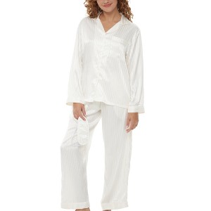 ADR Women's Satin Pajamas Set, Button Down Long Sleeve Top and Pants with Pockets, Silk like PJs with Matching Sleep Mask - 1 of 4