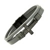 Steeltime Men's gray leather and black ip stainless steel cross with Our Father prayer bracelet - 2 of 4