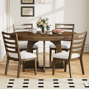 Oversart Round Dining Table for 4 with Chairs Set, Extendable Dining Table Set with 16" Removable Middle Leaf - 1 of 4