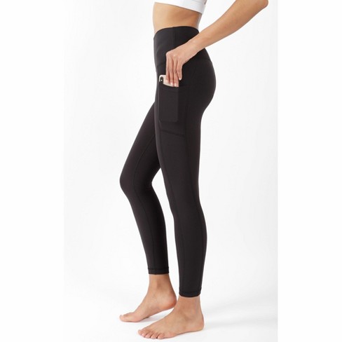 Yogalicious - Women's Nude Tech Elastic Free High Waist Side Pocket 7/8  Ankle Legging - Black - Medium