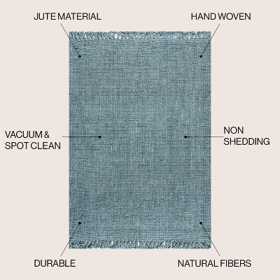 Handwoven Light Blue/Gray Chunky Jute Rug with Fringe - 5x8 Feet