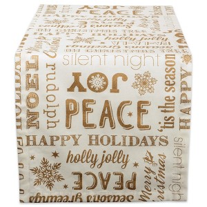 Design Imports  Christmas Gold Holiday Collage Printed Metallic Table Runner, Gold, 14X108" - 1 of 4