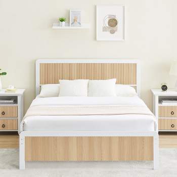Whizmax Bed Frame with Wave Wood Headboard, Platform Bed with Metal Slats Support, No Box Spring Needed