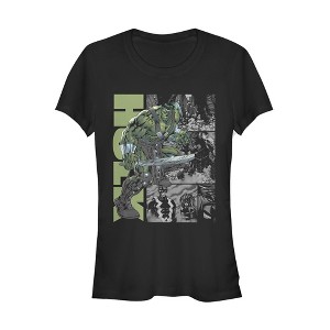 Juniors Womens Marvel Hulk Gray Grayscale Scene T-Shirt - 1 of 3