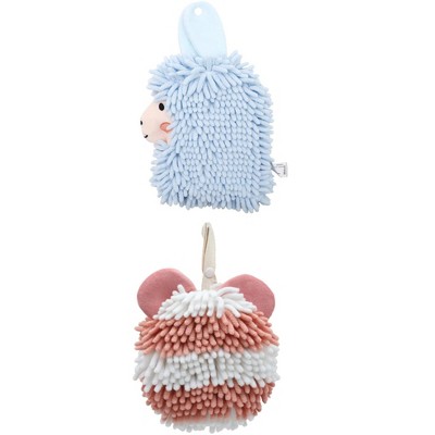 REGALWOVEN Chenille Fuzzy Ball Bathroom Alpaca Fuzzy Soft Absorbent Hanging Towels 7" x 7"/7" x 11" 2 Pcs