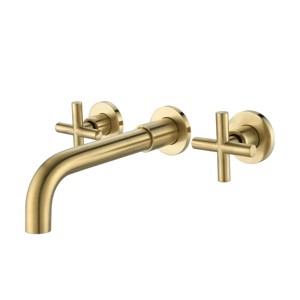 ChicFurnit Bathroom Sink Faucet Wall Mount Bronze Finish with Cross Handles for Style, Gold, 13.8"*9.4"*3.1" - 1 of 4