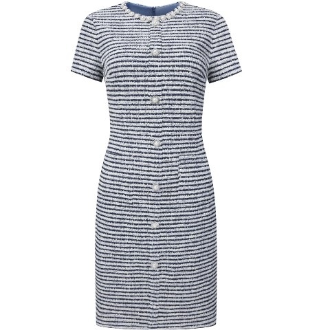Женские платья INSPIRE CHIC Women's Tweed Short Sleeve Crew Neck Pearl Decor Sheath Dresses Medium Blue White